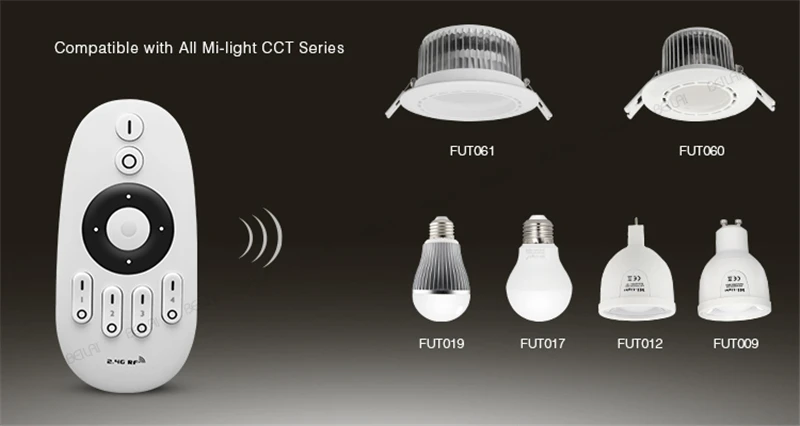 

Mi Light 2.4G RF 4-Zone Remote Controller Dual White& Brightness Dimmer for WW/CW Led Bulb / Single Color Led Strip FUT007