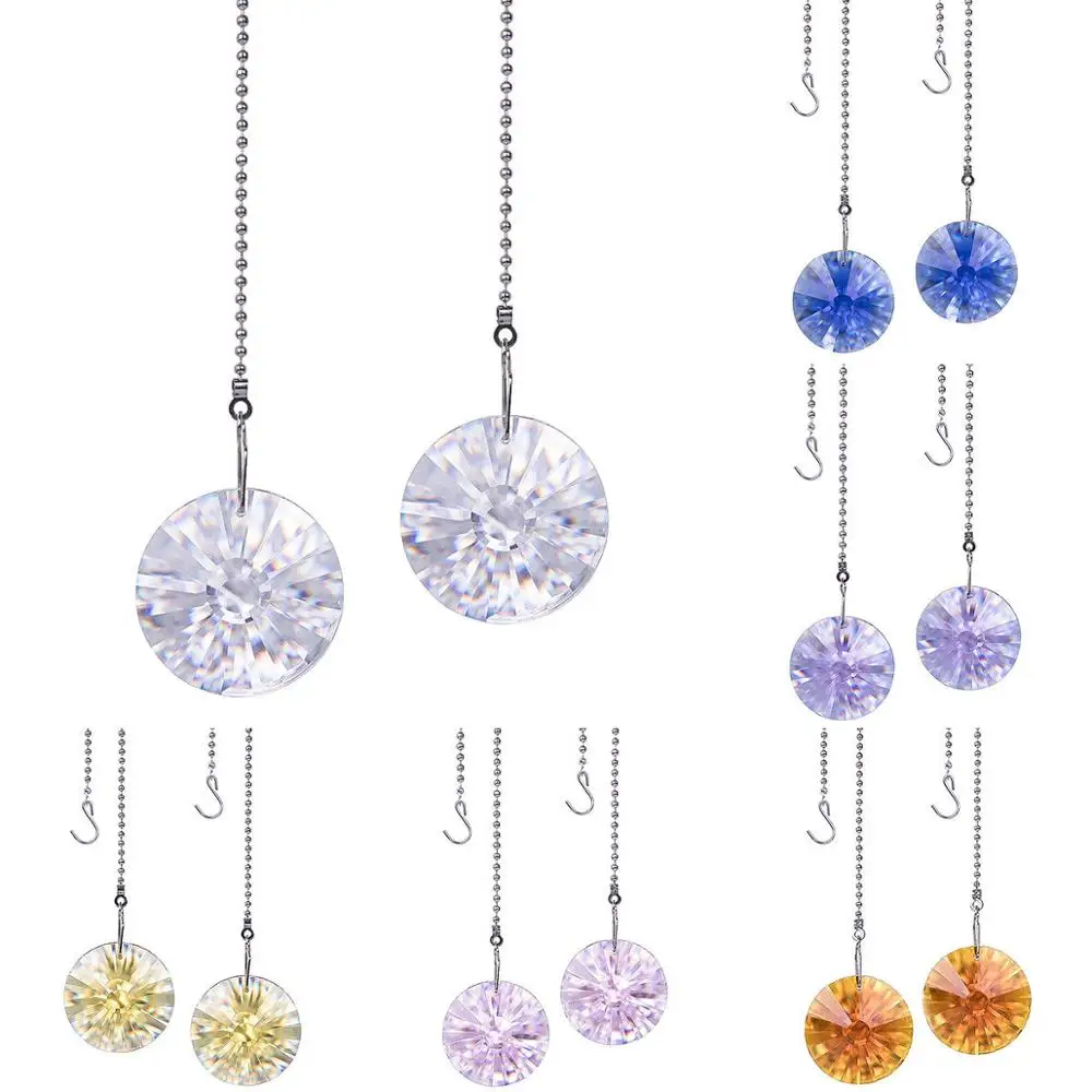 

H&D 2pcs Crystal Sunflower Shape Prisms Rainbow Suncatcher Dazzling Crystal Ceiling FAN Pull Chain Hanging Window Pendant Decor