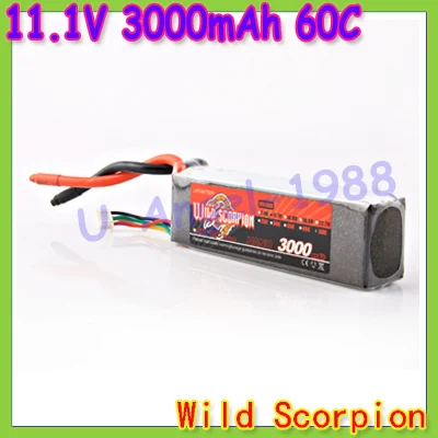 HK Free shipping wild scorpion 100 Brand Li PO RC 11 1V 3000MAH 60C lipo battery