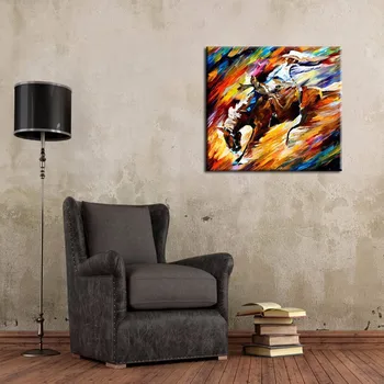 

Handpainted Modern Abstract Riding Horse Cowboy Oil Painting Canvas Frameless Decor Horse Pictures For Home Decoration Pictures