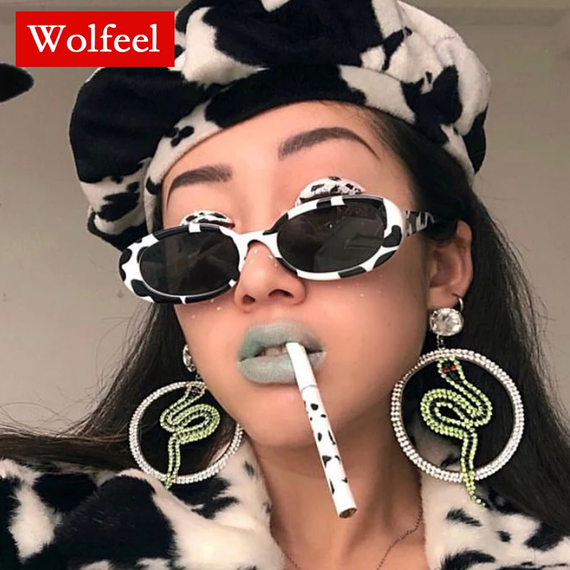 

Cow Color Printed Oval Sunglasses Women New Personality Unisex Sun Glasses Shade Weird Glasses Clout Goggles 2019