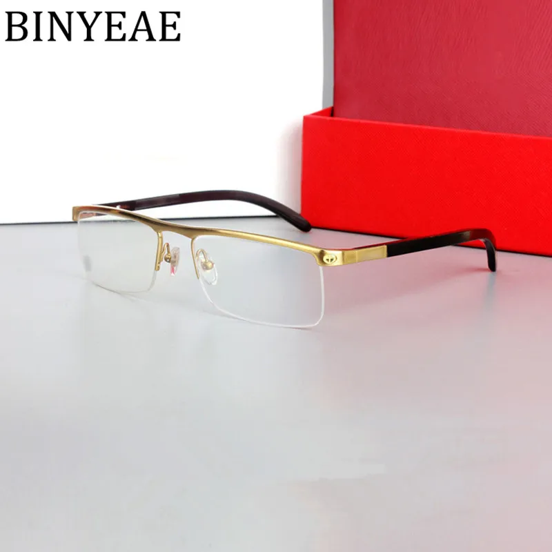 BINYEAE Super Quality Men's Eyeglasses Titanium Frames Wooden Temple