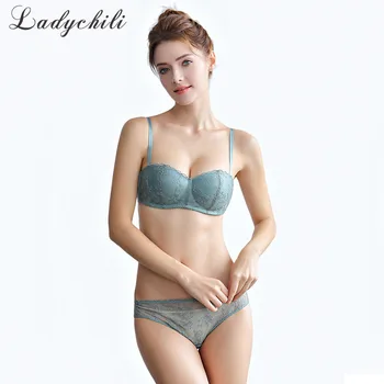 

Ladychili Women Intimates Top Quality Sexy 1/2 Cup Seamless One Piece Bra and Panties Set Lace Embroidery Matching Bra Kit N345