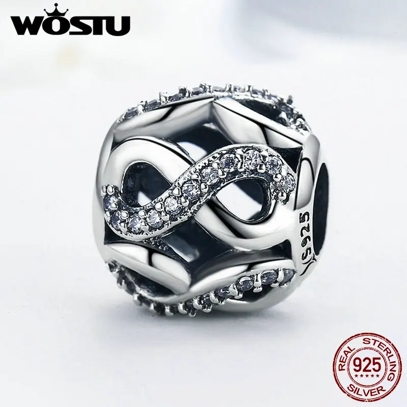 WOSTU горячая распродажа 925 пробы серебро бесконечность любовь бусины подходят к