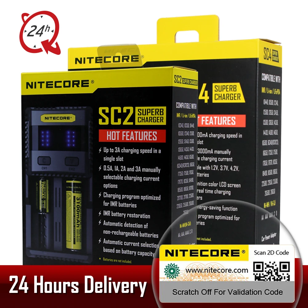 

Nitecore SC2 SC4 LCD Display USB Rapid Intelligent Charger For Li-ion IMR LiFePO4 Ni-MH 18650 16340 14500 AA AAA Battery Charger