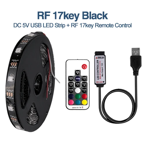 DC5V USB Светодиодная лента 5050 RGB 50 см 1 м 2 м 3 м гибкий светильник мини 3Key 17Key RF ИК пульт дистанционного управления ТВ фоновый светильник ing лента IP65 - Испускаемый цвет: 17key RFremote Black
