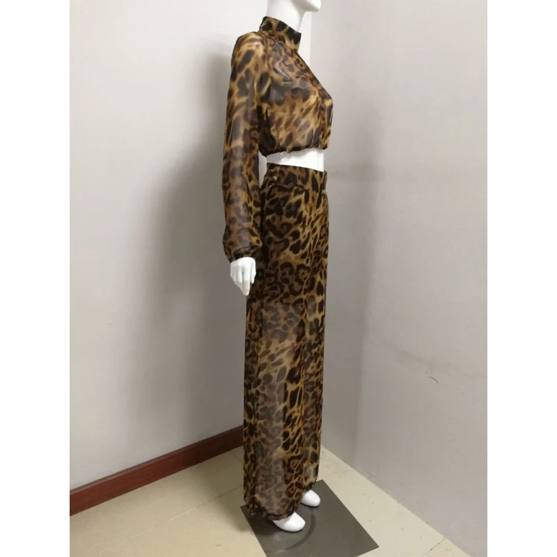 New Fashion Hot Selling Leopard 2 Piece Set Crop Top Casual Jumpsuit Outfit Apparel Women Party Club Date Clothing Wholesale