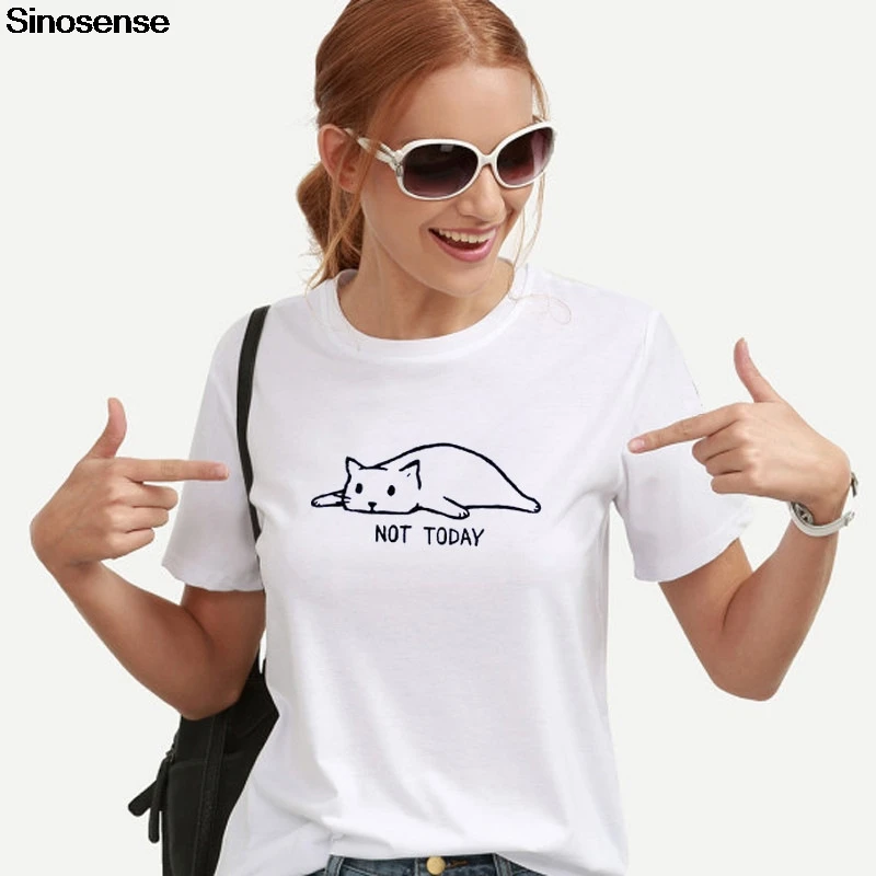 

NOT TODAY Cute Cat Printed Women T Shirt Harajuku Tshirt Casual Funny Tshirt For Lady Girl Tops Tees Hipster Women's Clothing