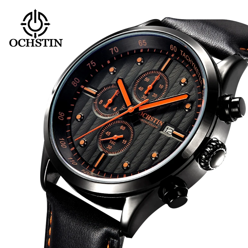 

OCHSTIN Men's Fashion Chronograph Sport Quartz Watch Mens Watches Top Brand Luxury Leather Band Business Watch Relogio Masculino