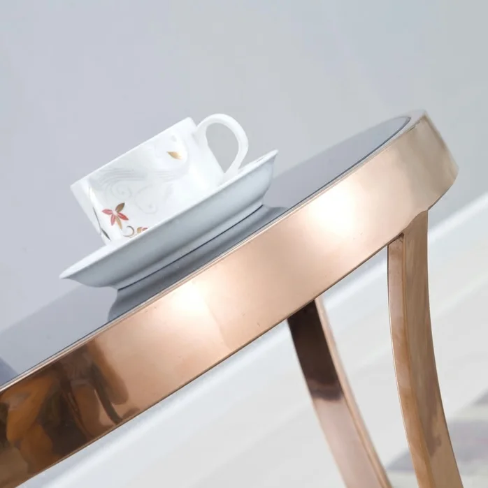 55cm High Small Coffee Table with Metal Frame in Gold / 48cm Round Black Glass Top 55cm High Small Coffee Table with Metal Frame in Gold / 48cm Round Black Glass Top