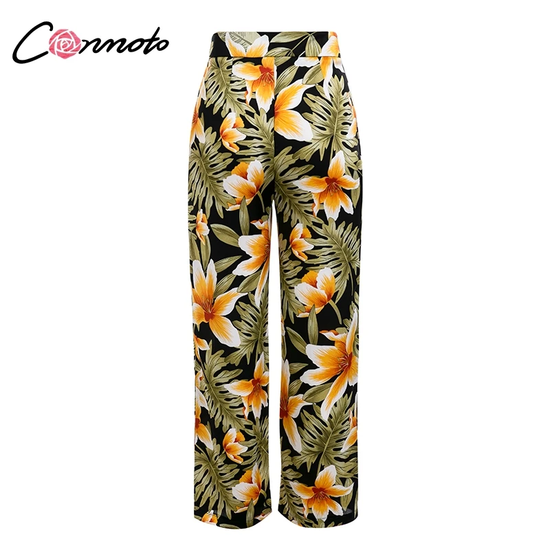 Conmoto Повседневные женские брюки в стиле бохо с цветочным принтом, прямые женские брюки с высокой талией, пляжные женские капри