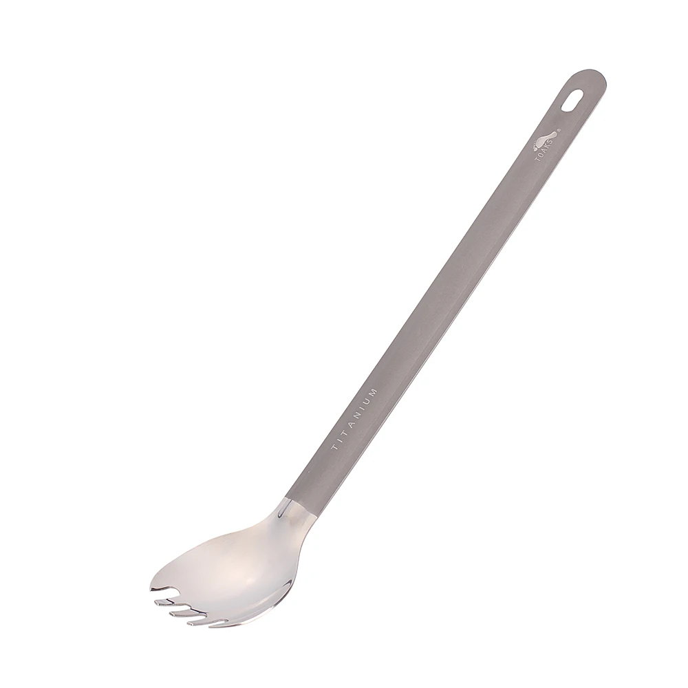 TOAKS Ultralight Titanium Spoon Long Handle Spork with Polished Bowl 215mm 3