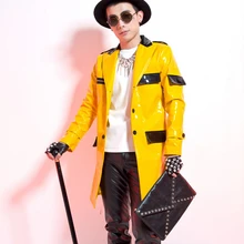 Вилочная часть длинная персонализированные шмель star стиль полиуретан кожа dj пальто джаз панк куртка джаз костюм