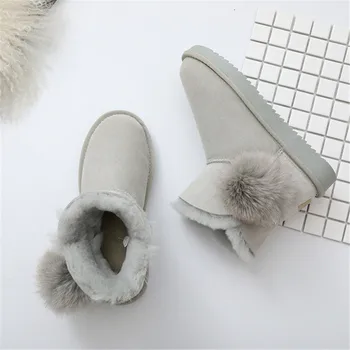 

Top Fashion 2018 Women Snow Boots Real Wool Winter Warm Boots Genuine Sheepskin Leather Natural Fur Non-Slip Women Boots