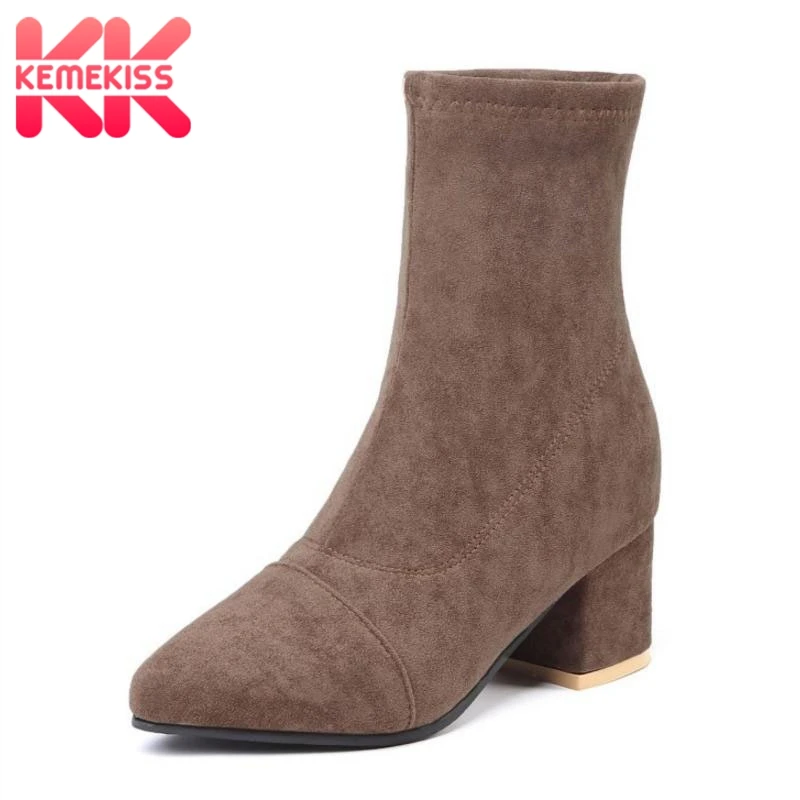 

KemeKiss Plus Size 32-45 Women High Heel Boots Winter Fur Keep Warm Stretch Boots Daily Shoes Women Office Leisure Ankle Boots