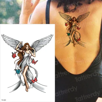 

temporary tattoo sticker White Angel girl butterfly ridden Big long leg beauty girls body arm back wrist tatoo paint makeup gems