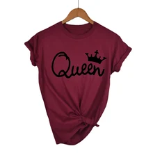 Королевская Парная женская футболка с принтом короны, одежда для пар, летняя футболка, повседневные топы с круглым вырезом для влюбленных, хлопок, футболка