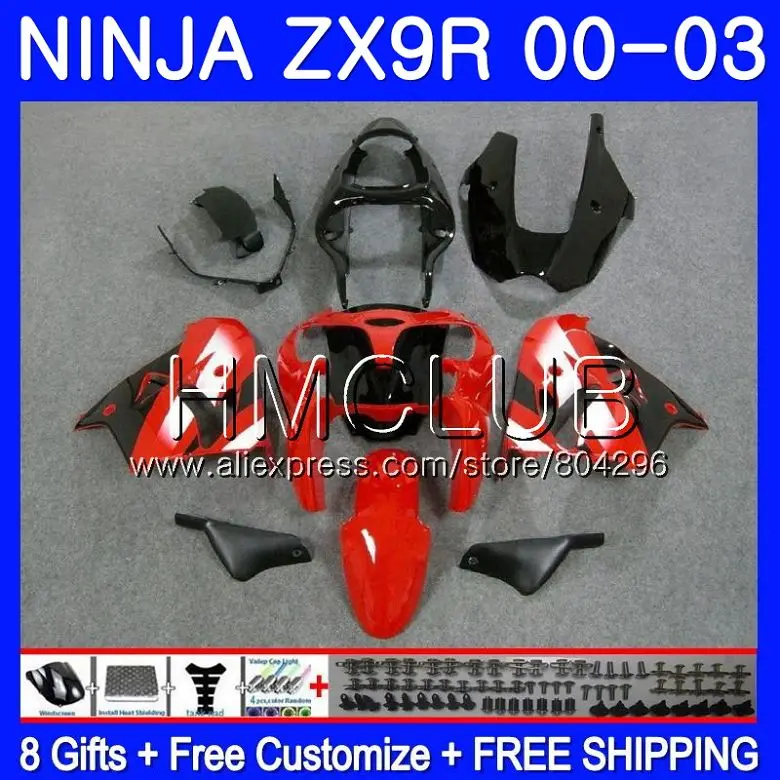 

Body For KAWASAKI NINJA ZX 9R 9 R 900 ZX9R 00 01 02 03 Red Black 44HM.4 ZX900 900CC ZX9 R ZX-9R 2000 2001 2002 2003 Fairing