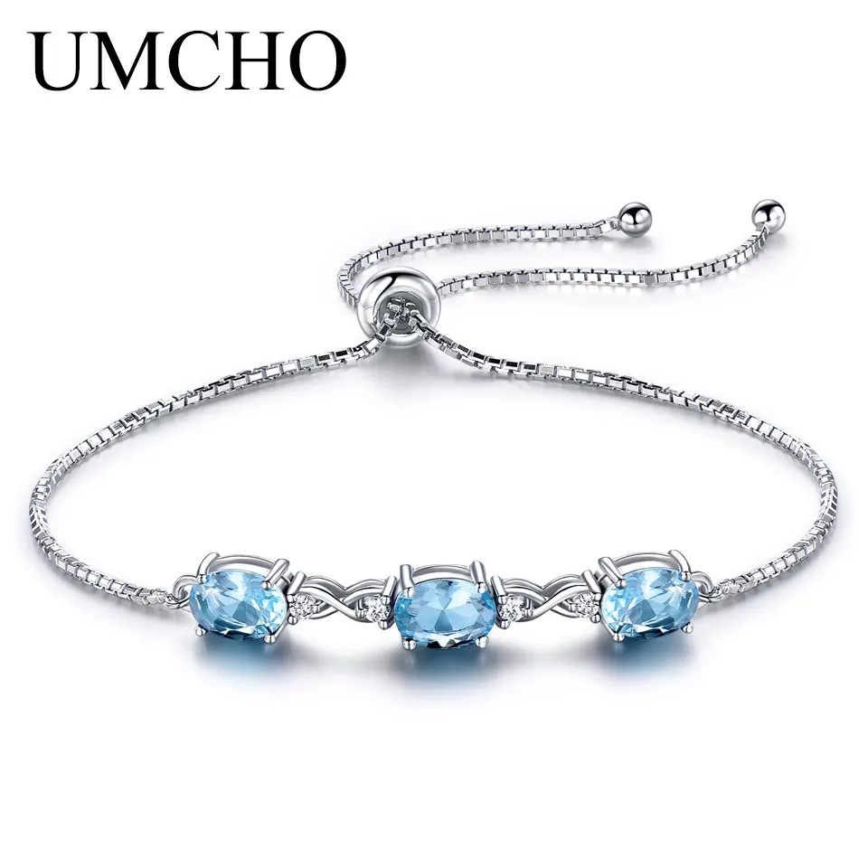 ORSA JEWELS Silver Bracelets Women Blue Topaz Adjustable Box Chain Round Stone Bracelet Sterling Silver 925 Jewelry OVSB03