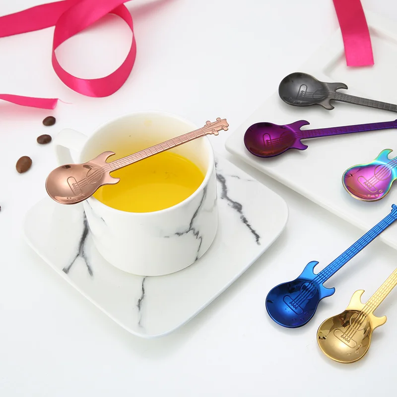 

1Pc Creative Cartoon Guitar Spoon Milk Tea Coffee Gold Spoon Candy Ice Cream Stainless Steel Teaspoon Kitchen Tools Accessories