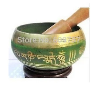 

CHINESE crafts Asian Tibetan Brass Copper green Singing Bowl
