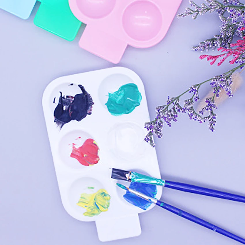 Circle Watercolor Painting Palette Plate 6 Grids Plastic Color Paletter Pallet Children Portable Drawing Tray Art Supplies