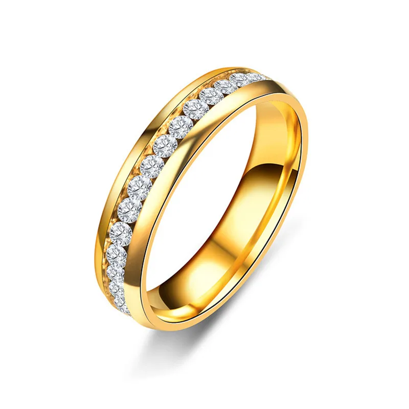 Модные черные золотые 6 мм ширина Кристалл кольцо из нержавеющей стали 316L для женщин ювелирные изделия Прямая подарок на день Святого Валентина - Цвет основного камня: gold