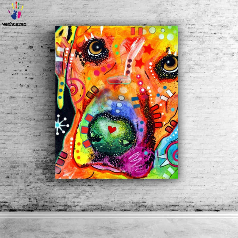 

DIY colorings pictures by numbers with colors Dog abstract painting picture drawing painting by numbers framed Home