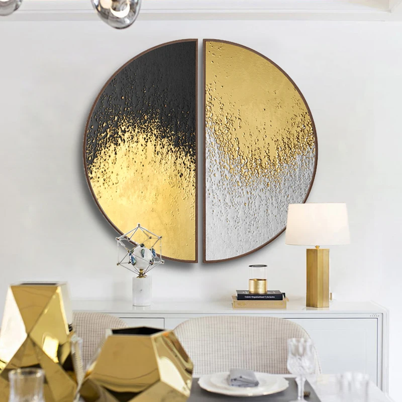 Gold foil modern luxury Porch decorative painting Round painting Creative abstract home semicircular mural wall decoration