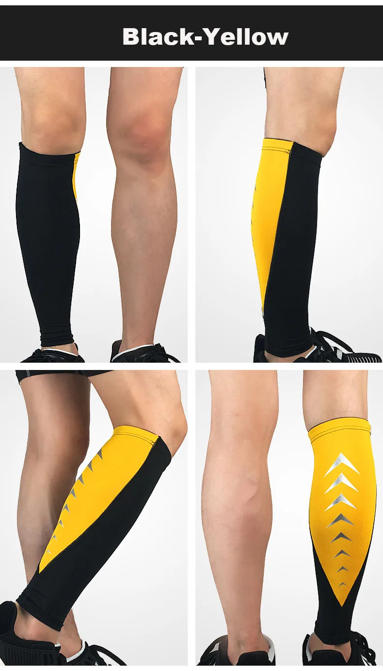 Защита ног хвостовик рукав светоотражающие полосы Эластичные компрессионные Crus сторонник Открытый аксессуары Футбол Бег альпинизм - Цвет: Black-yellow