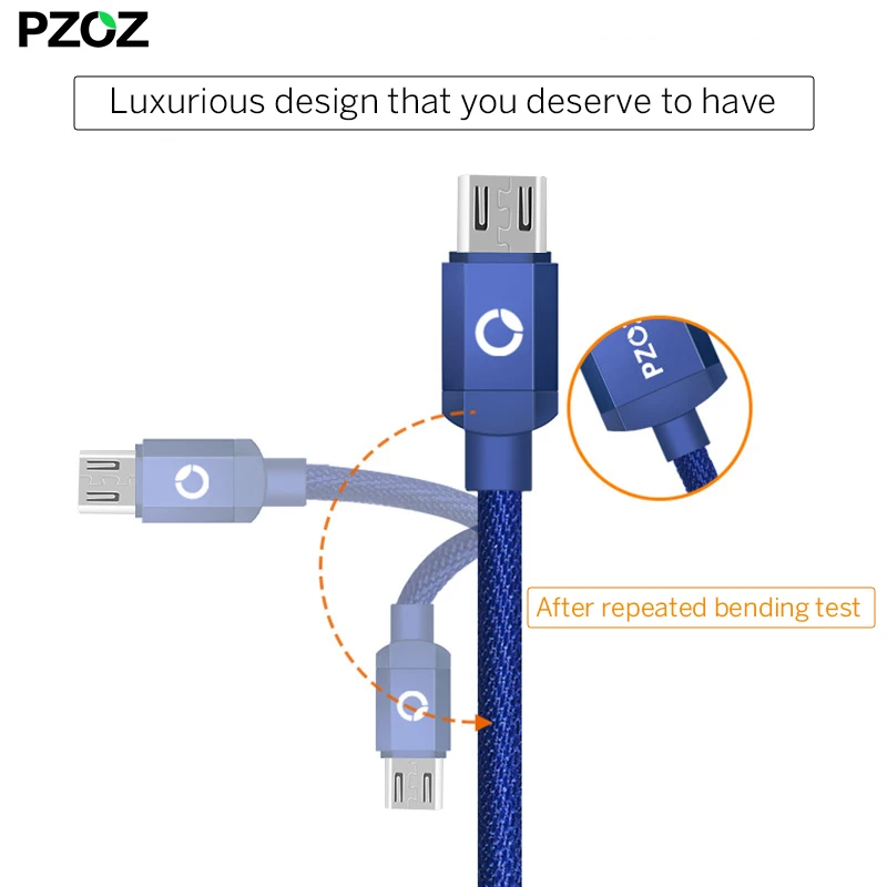 Pzoz Быстрая зарядка Micro USB Кабель нейлоновый шнур MicroUSB 2A Android Micro-USB 1 м 2 м 2 м 3 М Micro USB кабель зарядного устройства красный для Samsung