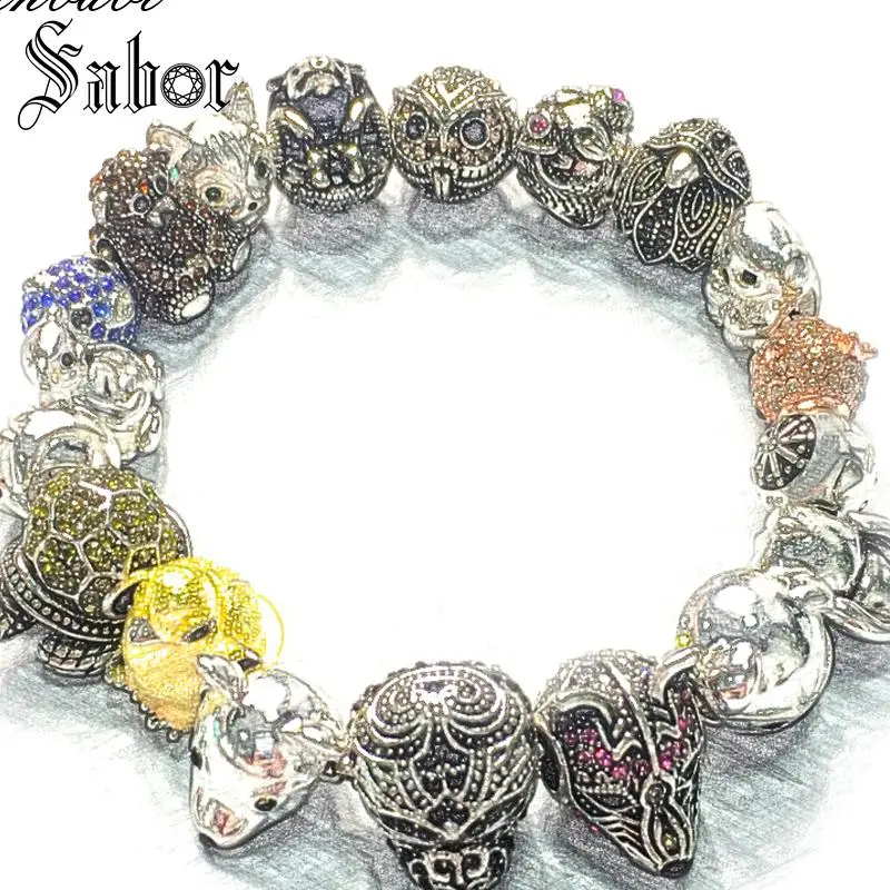 

accessories Zoo Party Beads Bracelets Link Chain 925 Sterling Silver Cute Gift Karma Diy Bracelet Animal Jewelry For Women mens