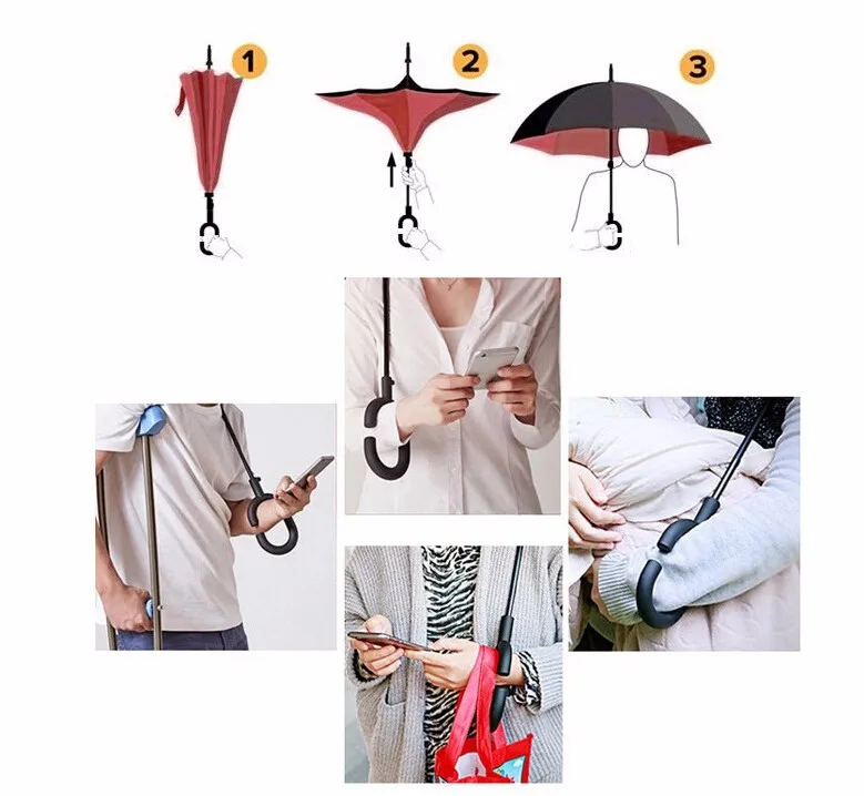 Двойной слой ветрозащитный обратный зонтик странного ветра двойной зонтик из костного волокна перевернутые Зонты