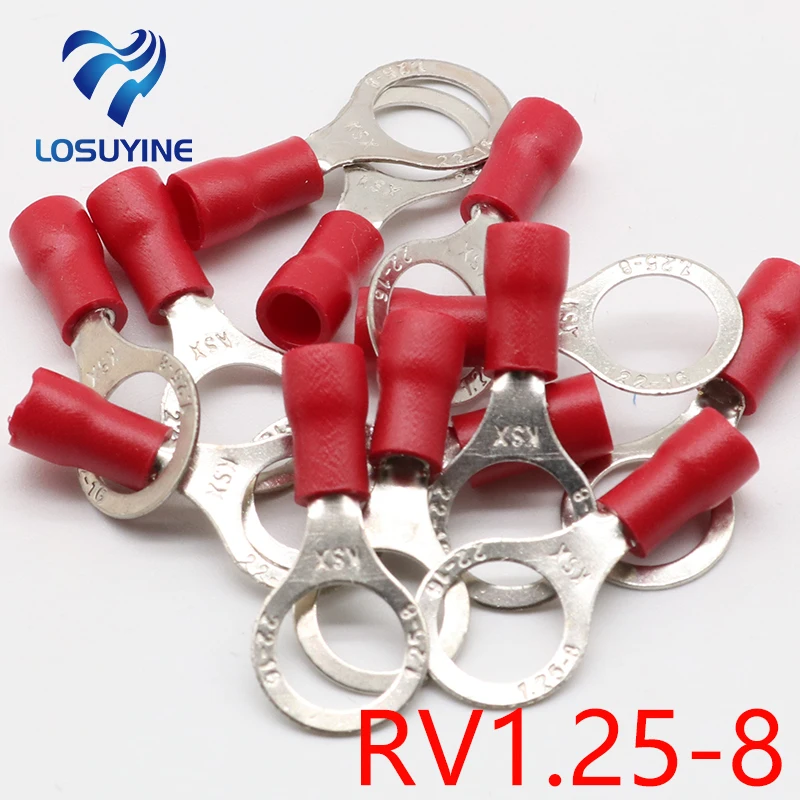 RV1.25 8 Red Circular 22 16 AWG 0.5 1.5mm2 Insulated Ring Terminal