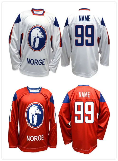 

Team Norway White red throwback MEN'S Hockey Jersey Embroidery Stitched Customize any number and name