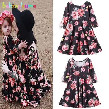 

Spring Family Outfits Little Girls Clothes Baby And Mom Dresses Long Sleeve Flower Fashion Mother Daughter Matching Dress BC1666