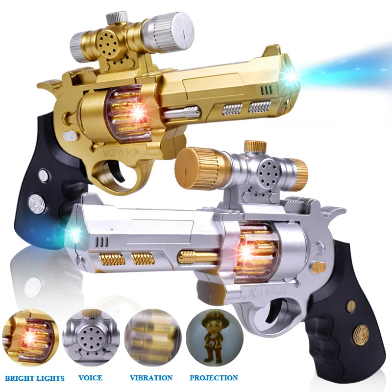 Детская светящаяся Вибрация электрический пистолет звук и свет пластиковое игрушечное ружье мальчик проекционный пистолет Октава