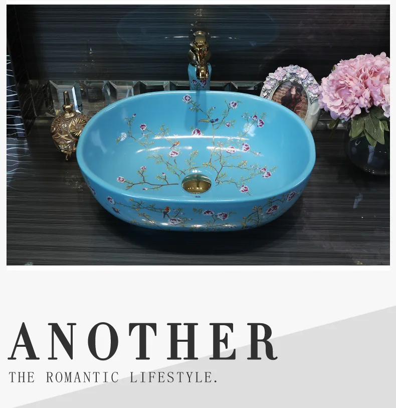 Jingdezhen ceramic sanitary ware art counter basin wash basin lavabo sink Bathroom sink chinese ceramic sinks flower and bird (11)