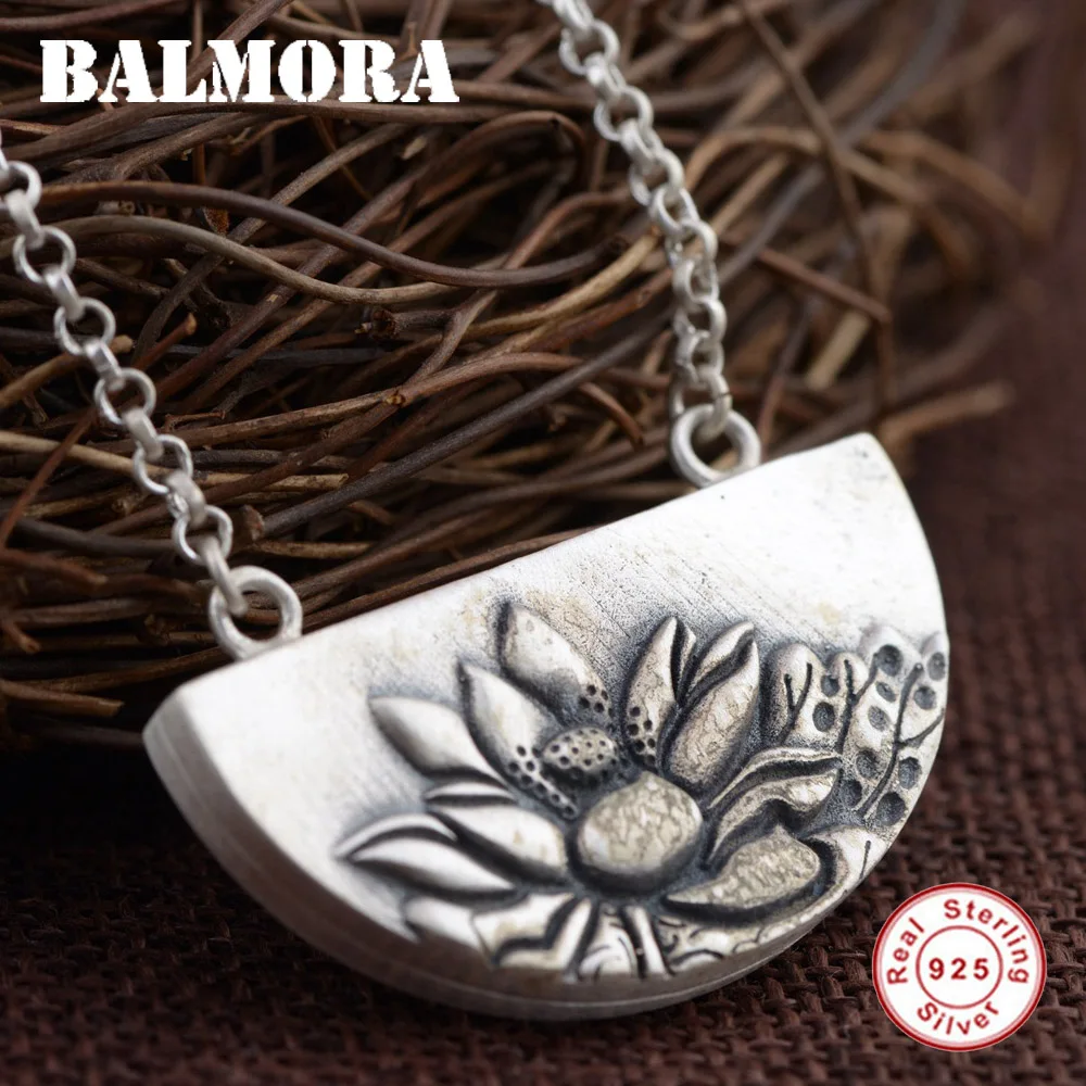 

BALMORA 100% Real 990 Pure Silver Lotus Flower Pendant Necklaces Female 50cm Accessories Gift Fashion Jewelry Bijoux JWN80743