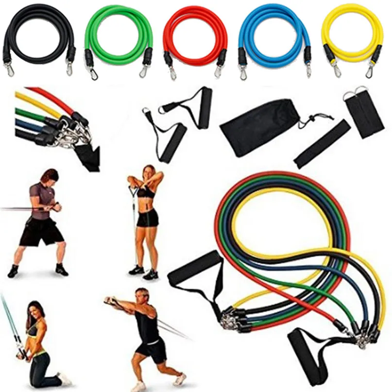 11pcs Fitness Resistance Bands pull rope elastic rope resistance latex Resistance Exercise Band Set Yoga Pilates Tube #2p09 (7)