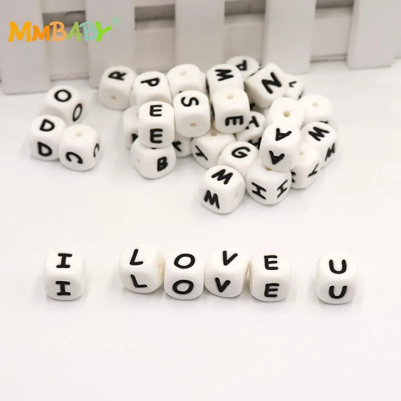 

MMBABY 2019 New Letter Silicone Beads Baby Teether Beads Chewing Alphabet Bead For Personalized Name DIY Teething Necklace