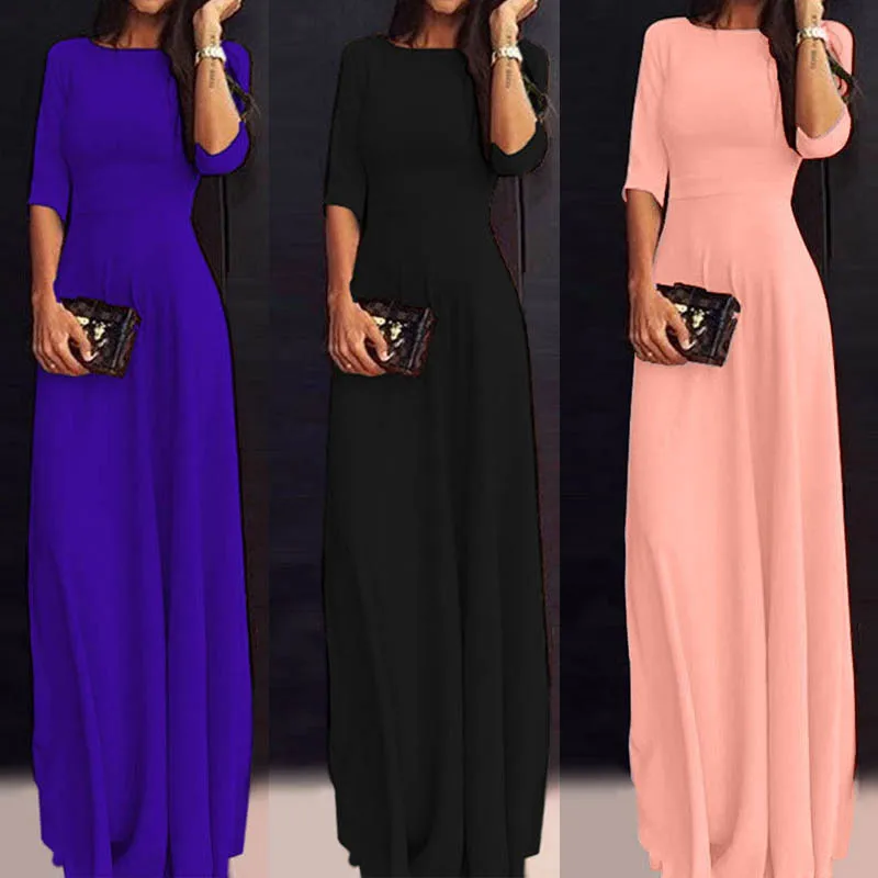 Женское длинное шифоновое платье с рукавом три четверти|sexy long dress|fashion dresslong dress |