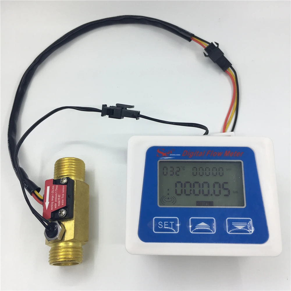 

LCD display Digital flow meter+ Brass flow sensor temperature measuring YF-B7 Hall sensor meter