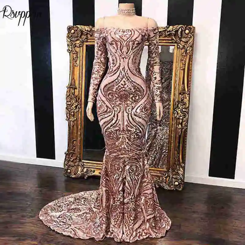 

Long Sparkly Prom Dresses 2019 Elegant Mermaid Long Sleeve Sequin African Mermaid Women Black Girl Prom Dress