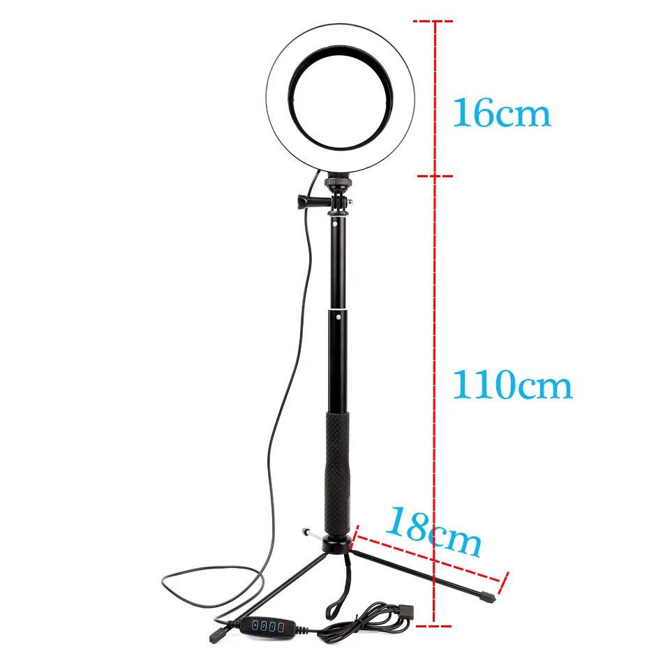 Светодиодный кольцевой светильник с регулируемой яркостью для селфи, видео, видео, фото, студийный светильник, светильник для фотосъемки, с держателем для телефона, usb-разъем для штатива
