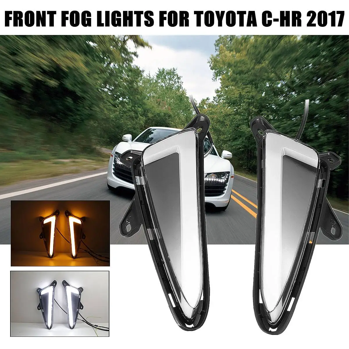 

12V 2W 2 x Front Fog Lights Fit for Toyota C-HR 2017 White Light Turn Signal to Yellow PVC LED White/Yellow Luminous Flux 800