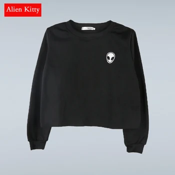 

Alien Kitty 2019 Spring Autumn Thin Crop Top Hoodies Cartoon Alien Patch Long Sleeve Sweatshirt Girls Casual Sweatshirt Jumper