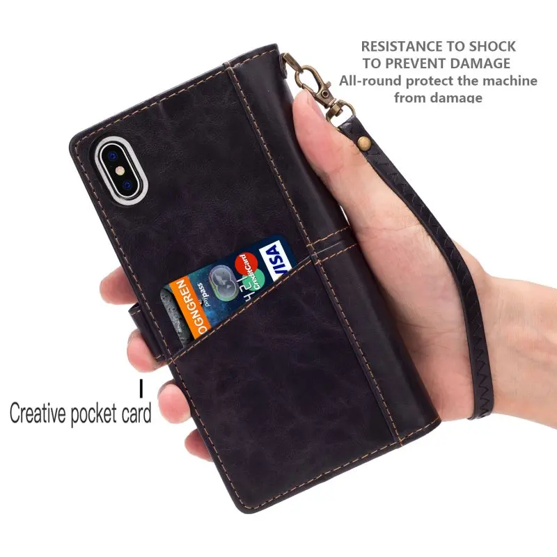 Wallet Case for iPhone XS Case Leather Vintage Flip Cover for iPhone 6 6s 7 8 Plus X XR XS Max Cases Card Holder Multi Function (53)