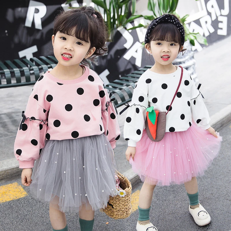 

lovely new Kids Baby Girls Boys Unisex Polka Dots Long Sleeve Tops T-Shirt Cotton Basic Tees bow cute Clothing