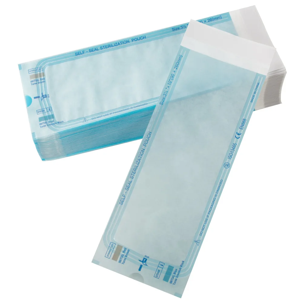 200pcs 90*260mm Self Sealing Sterilization Pouch Bag Clear Blue Nail